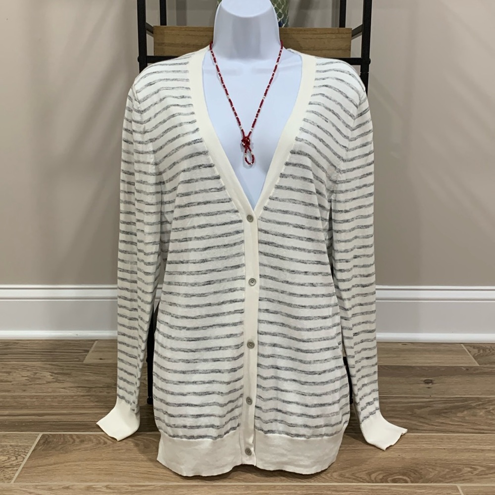 GAP Cream and Gray Striped Cardigan